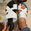 Women's Toe Loop Flat Slides Colorblock Slip-On Summer Beach Casual Sandals
