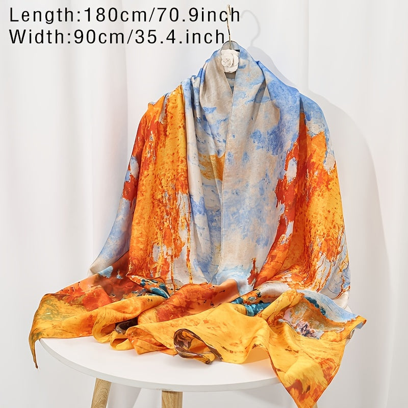 Elegant Landscape Print Scarf Shawl 35.4 in × 70.9 in (90 × 180 cm) Windproof Versatile Wrap for Women Hijab