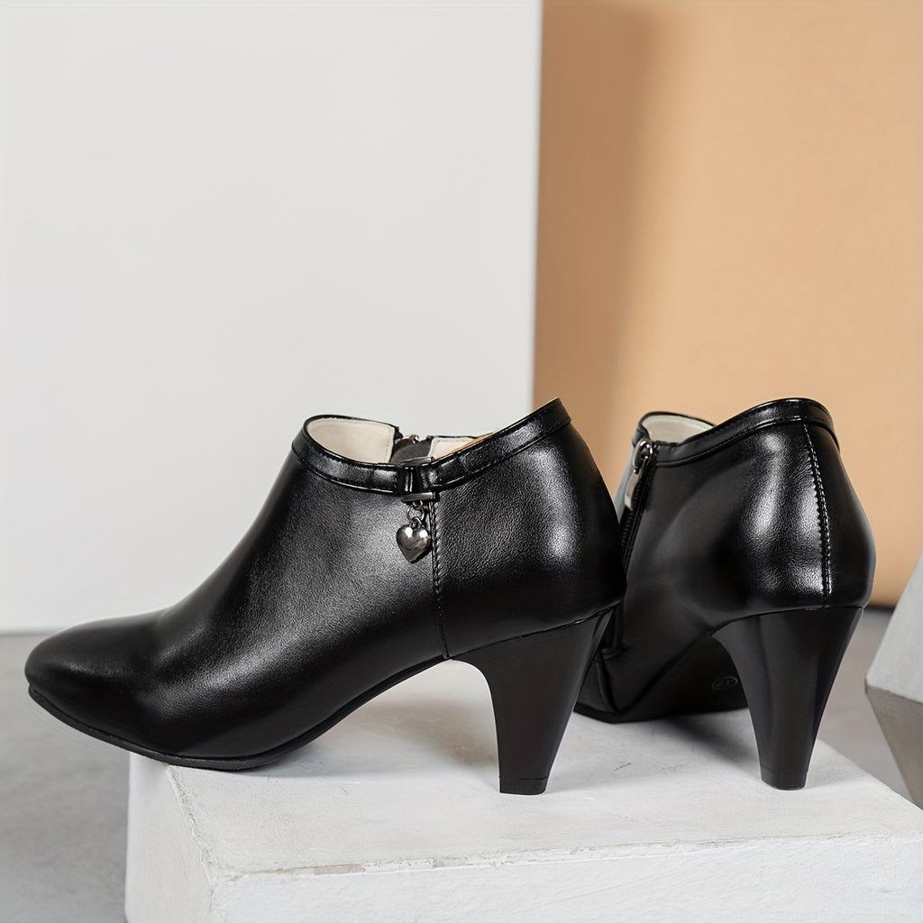 Women's Pointed Mid-Stiletto Heel Pumps with Side Zipper – Solid Color Elegant Dress Shoes