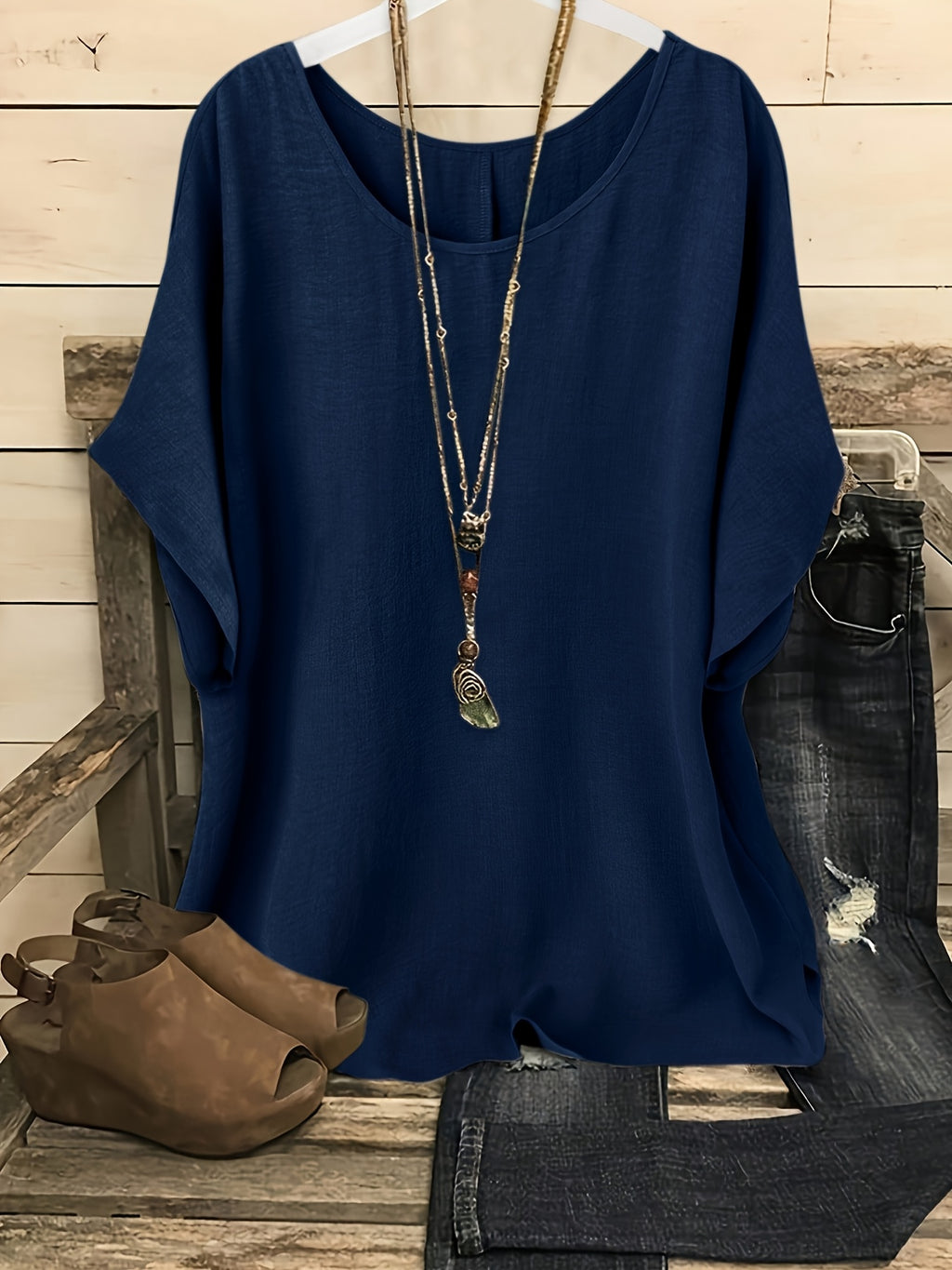 Women's Casual Summer Blouse – Crew Neck Short Sleeve Loose Fit Beach & Vacation Top