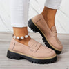 Women's Chunky Slip-On Penny Loafers - Lightweight Faux Leather Round Toe, EVA Sole, Breathable Fabric Lining, Retro Casual & Dress Shoes