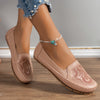 Plus-Size Women's Rhinestone Floral Slip-On Flats — Breathable PU Upper, Round Toe, Comfortable TPR Sole, All-Season