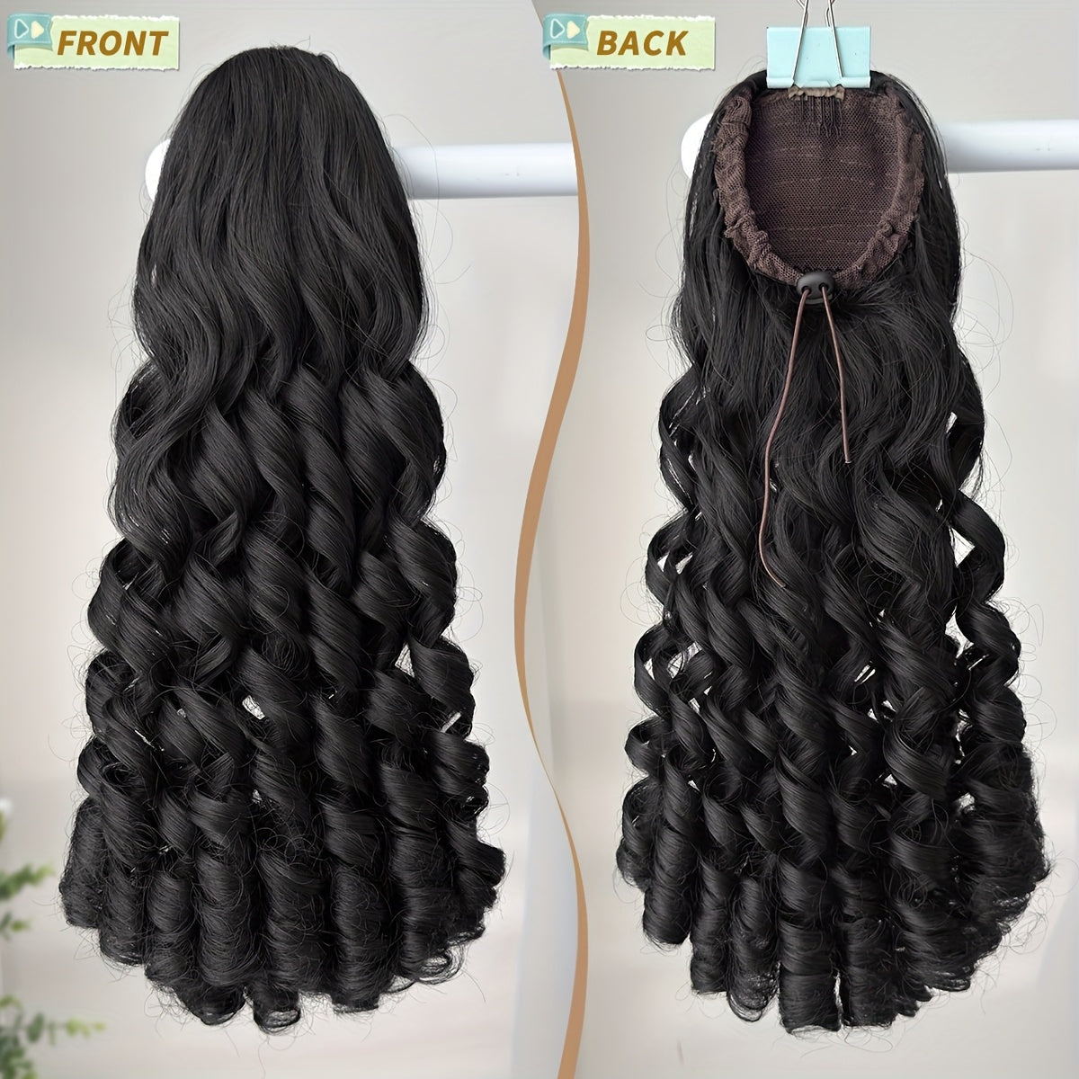 20" (50 cm) Deep Wave Drawstring Ponytail Extension – Clip-In Synthetic Hair in Burgundy, Red, Black, Brown, Blonde