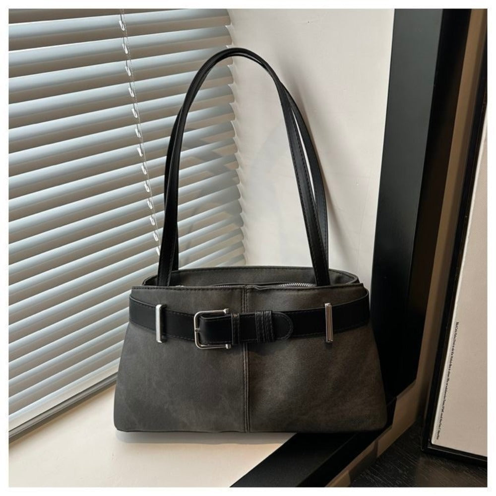 Women's Retro French Baguette Shoulder Bag – Large Capacity PU Leather Underarm Handbag with Gold Hardware, Zipper Closure (Black, Khaki)