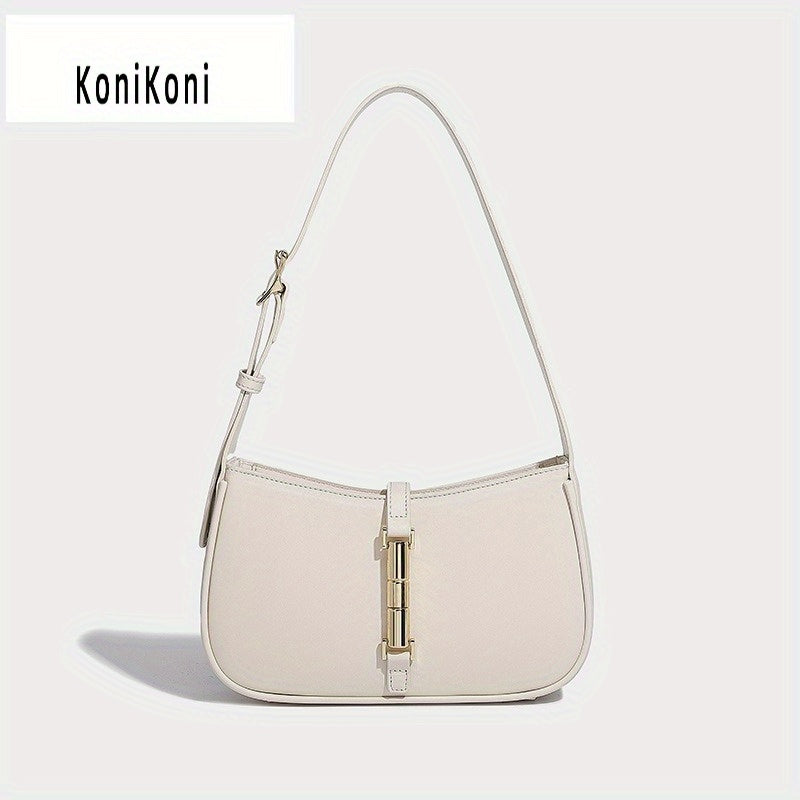 KoniKoni French-Inspired Women's Shoulder Handbag – Magnetic Closure, Gold-Tone Hardware, Microfiber Leather Tote (Beige, White, Black, Burgundy, Light Brown)