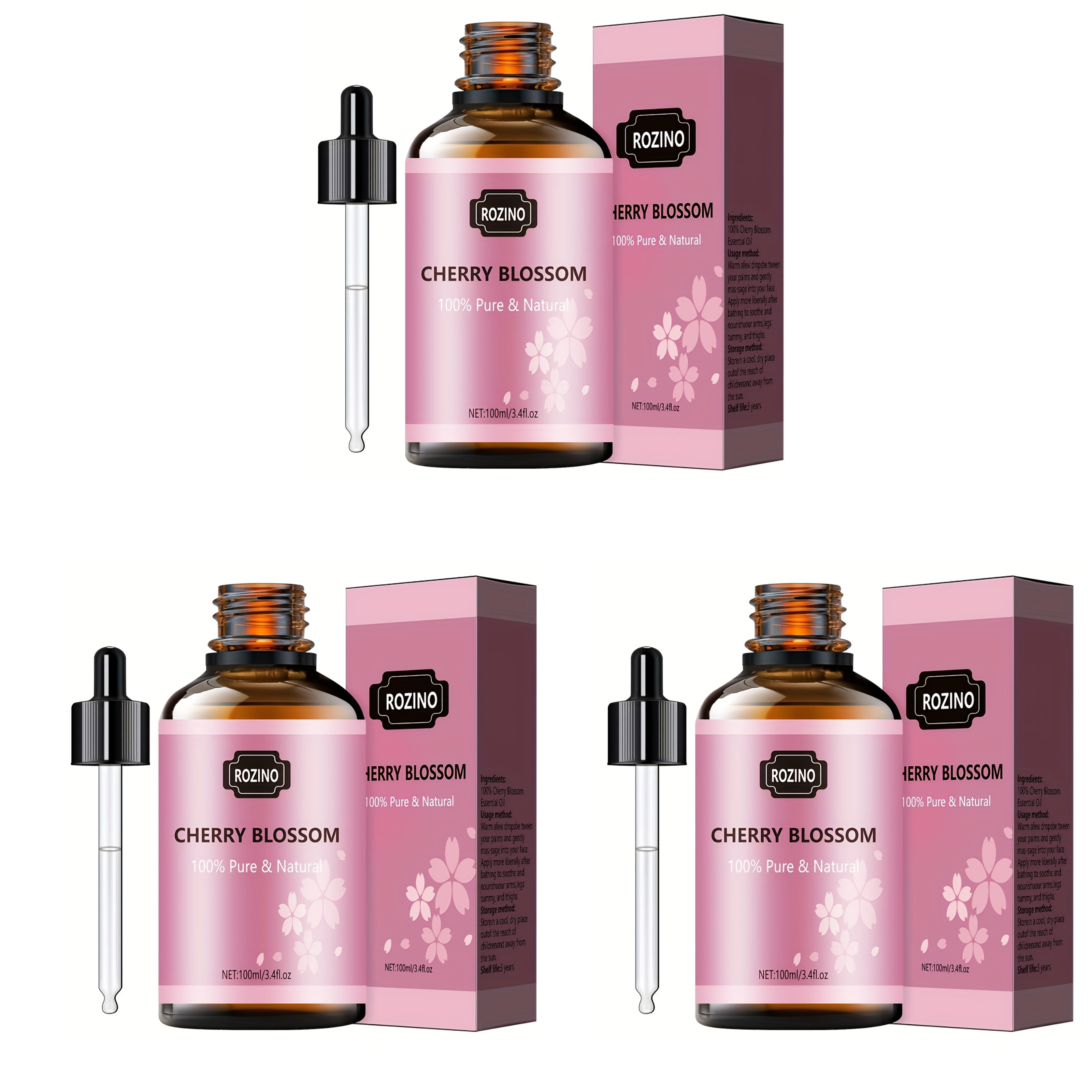 ROZINO 100% Pure Cherry Blossom Essential Oil – Plant Oil for Hair, Face & Body | Sensitive Skin Friendly (Dilute Before Use)