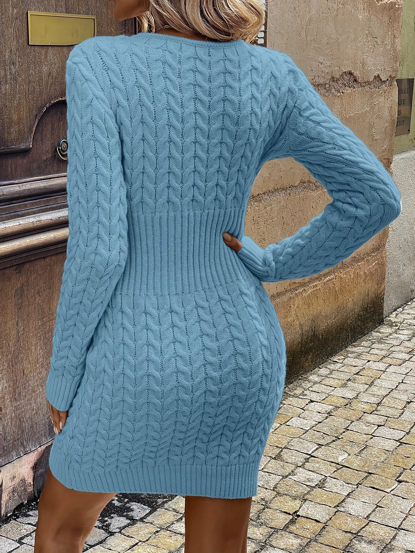 Essnce Women's Half-Zip Fitted Knit Sweater Dress, Midi Casual for Autumn Winter