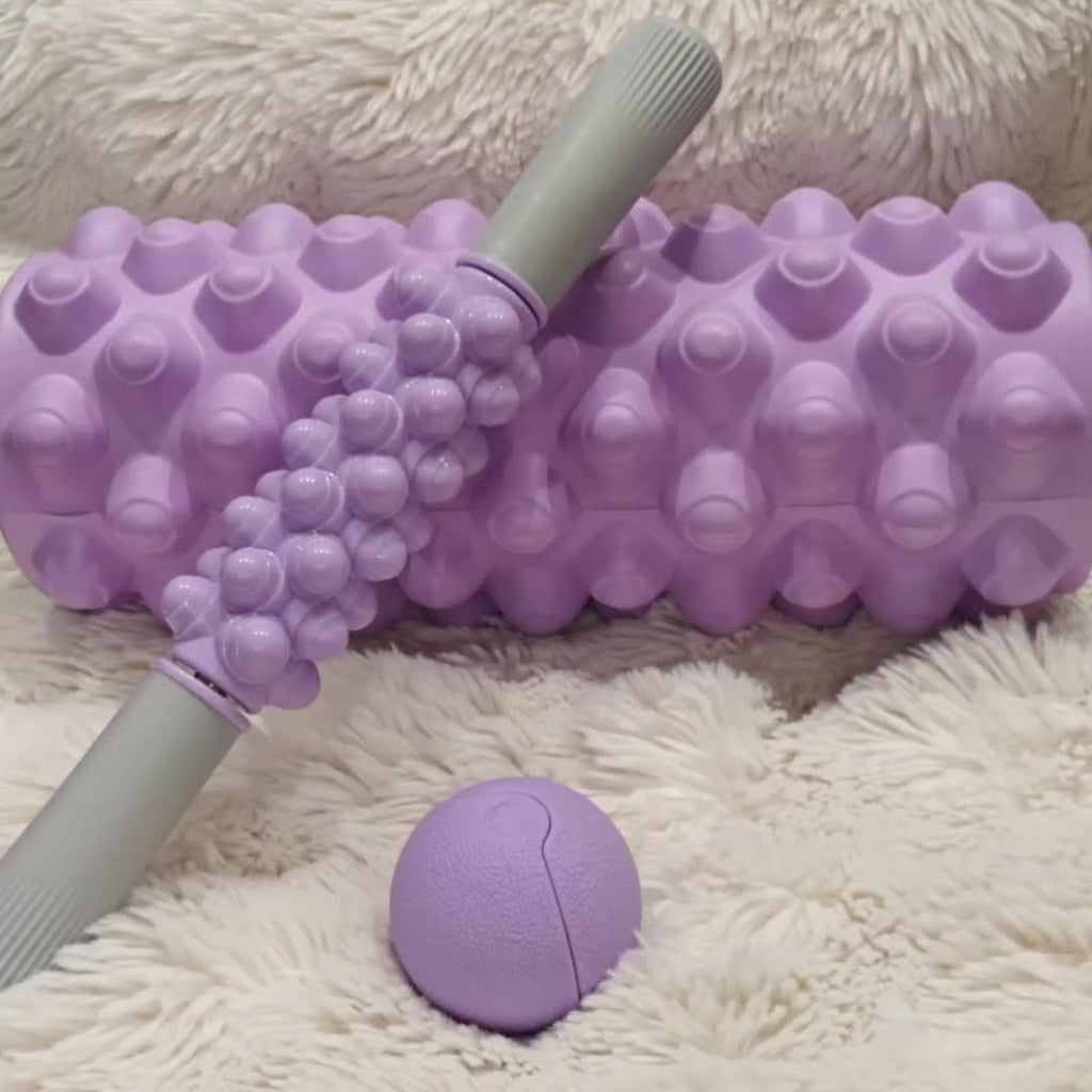 3-in-1 Foam Roller & Fascia Ball Set — Hollow Massage Roller, Muscle Roller Stick & Plantar Fasciitis Ball for Recovery, Yoga & Pilates