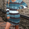 Women's Color Block V-Neck Sweater Dress Long Sleeve Loose Knit with Pockets for Fall Winter