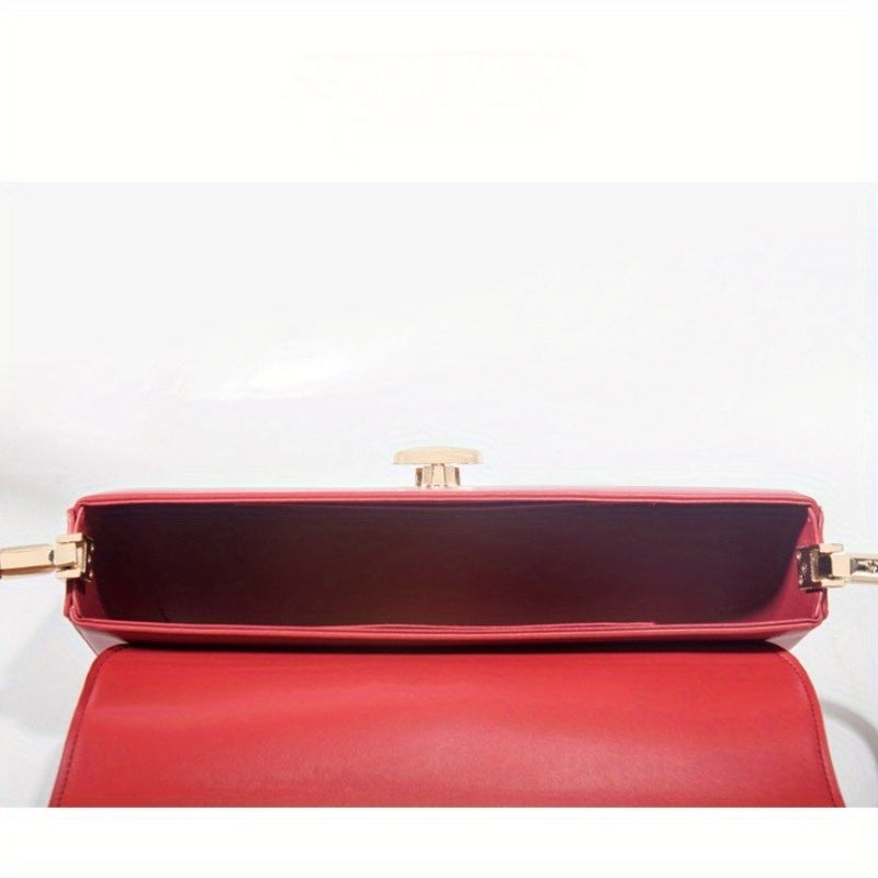 Women's French Baguette Shoulder Bag – PU Leather Baguette Purse with Gold Hardware, Compact Underarm Handbag (Burgundy / Dark Brown)