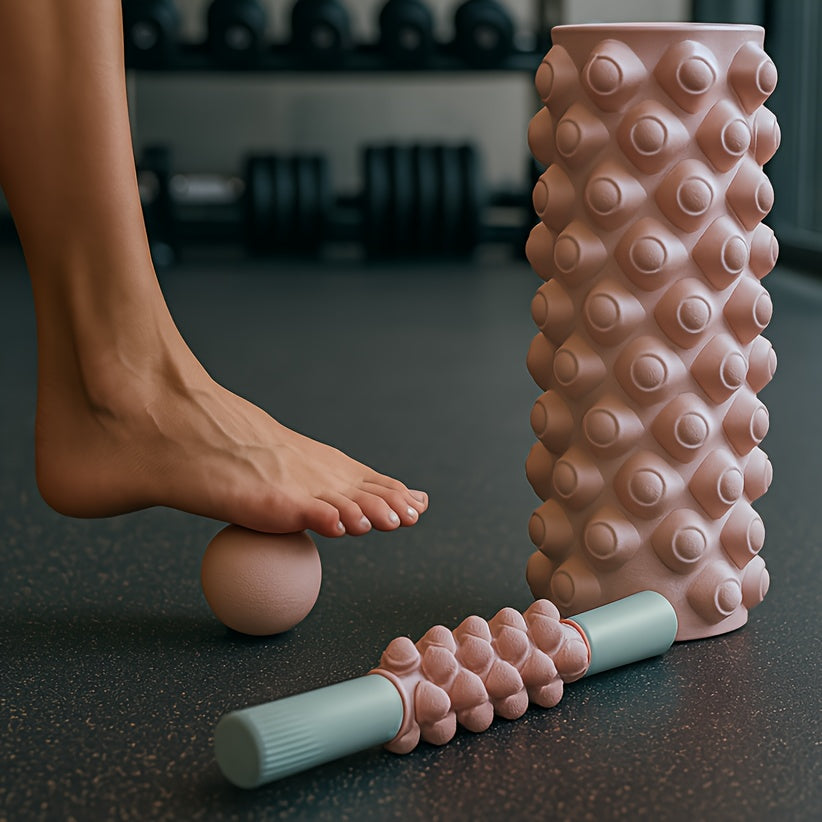3-in-1 Foam Roller & Fascia Ball Set — Hollow Massage Roller, Muscle Roller Stick & Plantar Fasciitis Ball for Recovery, Yoga & Pilates