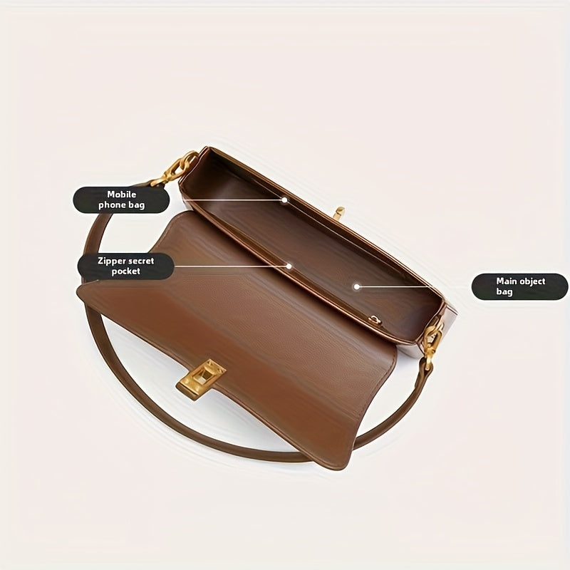 Elegant Women's Baguette Bag – Split Leather Detachable Shoulder & Crossbody with Gold Buckle (Black, Burgundy, Silvery Grey, Coffee)