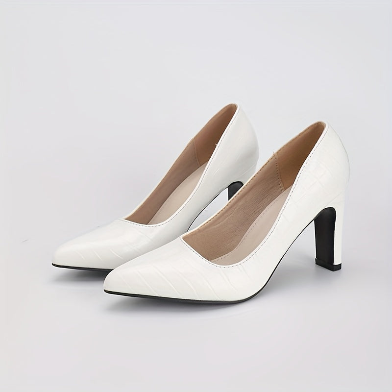 Women's Burgundy Crocodile Mary Jane High Heels – Ultra-High Block Heel, Plain Toe, Cushioned Insole & TPR Sole for Office & Formal Wear