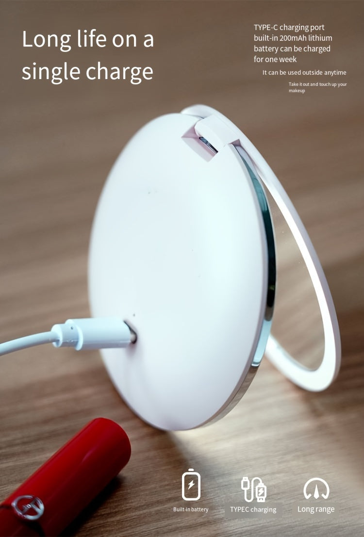 LED Travel Makeup Mirror - Lighted Double-Sided Compact with 2X & 5X Magnification, USB Rechargeable Foldable Handheld for Purse & Pocket