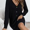 Plus Size Olive V-Neck A-Line Sweater Dress - Short Sleeve Single-Button Closure, Machine Washable Knit for Office & Semi-Formal