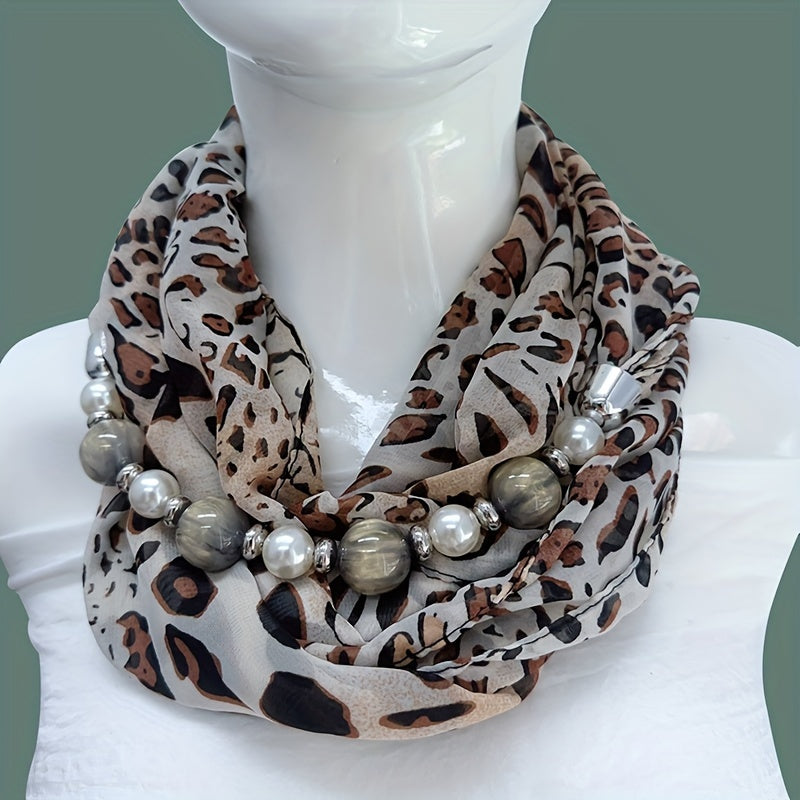 Beaded Chiffon Shawl Neck Warmer - Elegant Decorative Scarf for Evening & Going Out