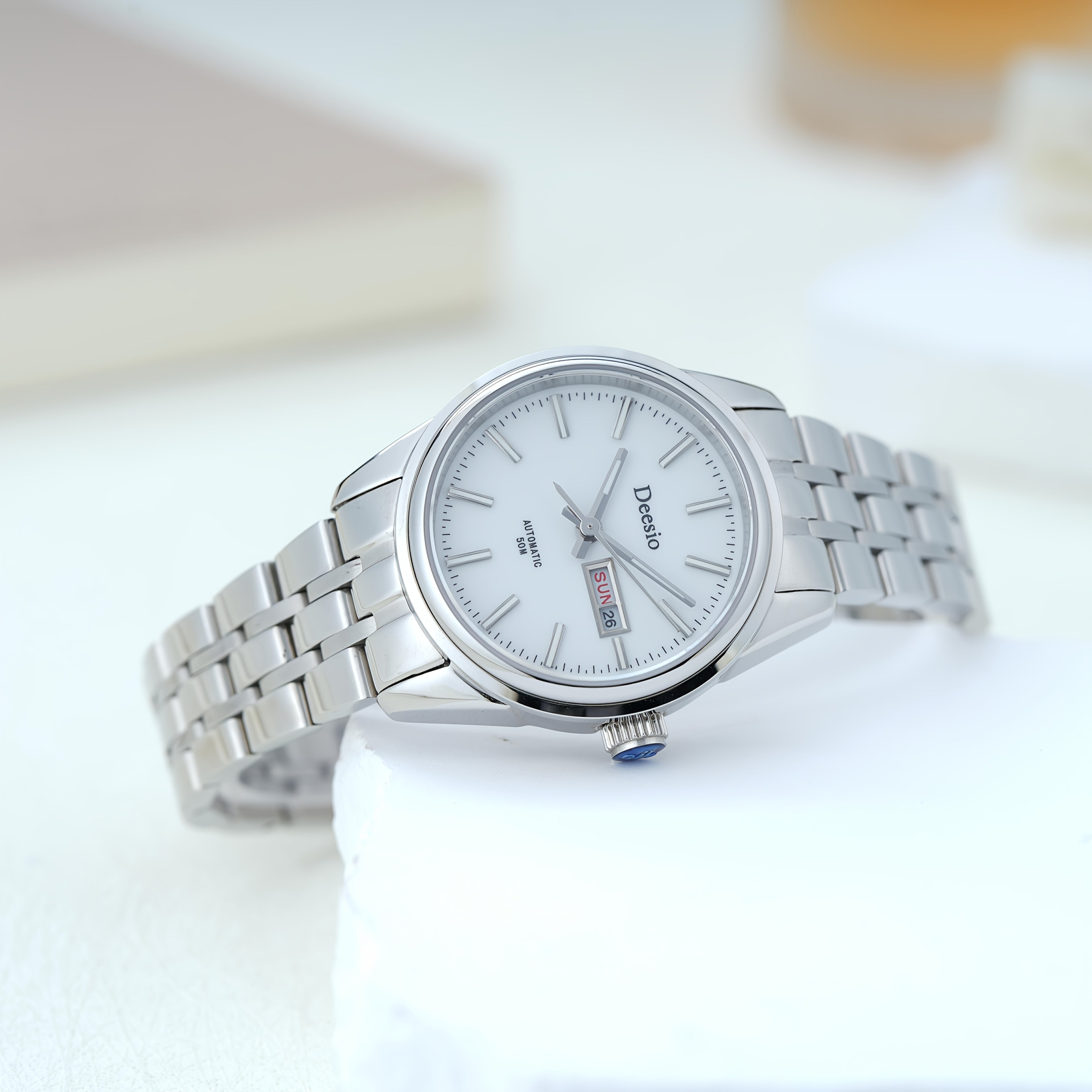 Deesio Women's Stainless Steel Mechanical Automatic Watch, Chain Link Bracelet Business Casual Wristwatch, Gift for Her