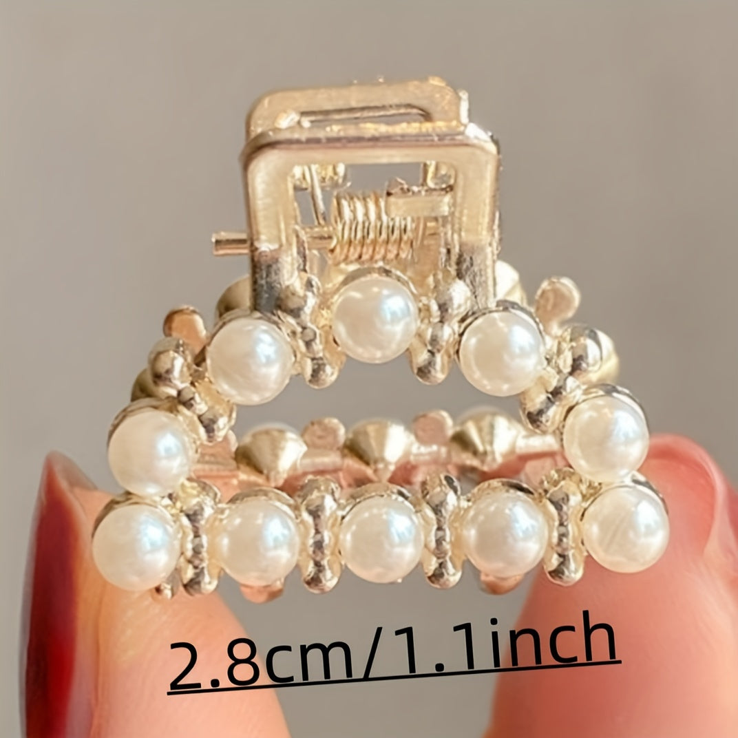 Pearl Hair Clips Set 7/10-Pack – Mini Half-Braided Shark Clips with Imitation Pearls & Rhinestones for Women