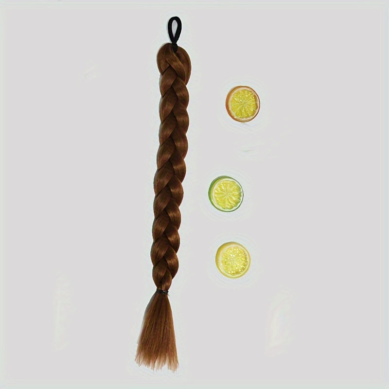 Box Braided Long Ponytail Extension for Women – Synthetic High-Temp Fiber with Elastic Hair Tie