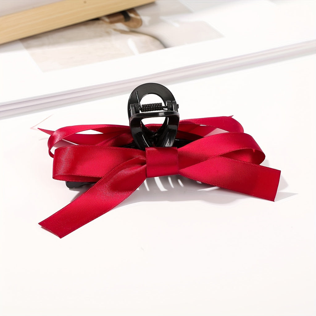Large Black Bow Hair Claw Clip for Women, Elegant Minimalist Hair Accessory for Ponytails Buns Braids, Secure Hold