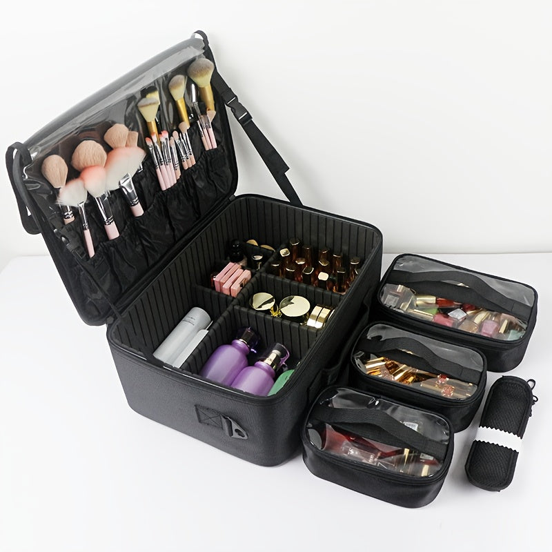 Professional Makeup Case - Large Capacity Multi-Layer Cosmetic Organizer with Adjustable Dividers, Durable Nylon & Zipper Closure