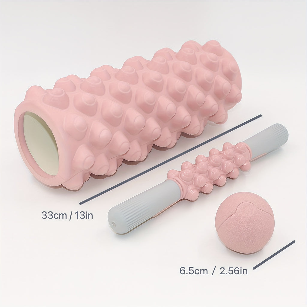 3-in-1 Foam Roller & Fascia Ball Set — Hollow Massage Roller, Muscle Roller Stick & Plantar Fasciitis Ball for Recovery, Yoga & Pilates