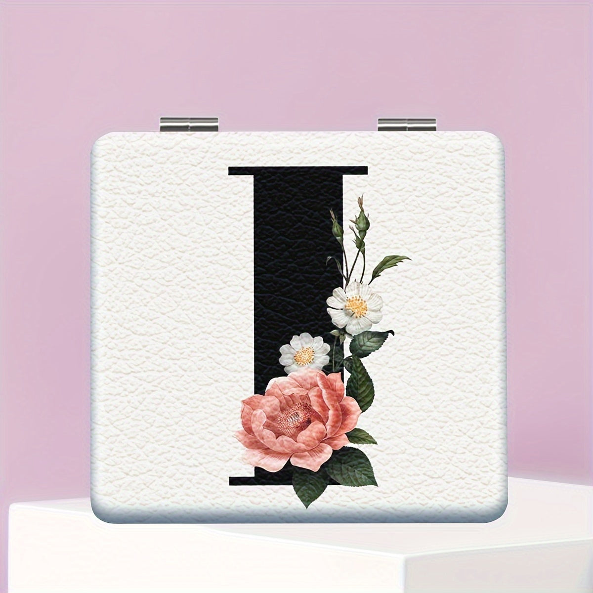 Alphabet Folding Handheld Makeup Mirror for Women & Girls - Floral & Heart Cutout Portable Vanity Mirror A-Z