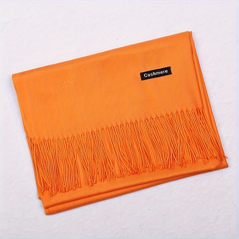 Unisex 100% Cashmere Scarf – Soft Tassel Shawl & Headscarf for Autumn & Winter, Neutral Solid Wrap