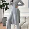 2-Piece Women's High-Waisted Ribbed Tunic & Wide-Leg Pants Set — Oversized Long Sleeve, Stretchy Machine-Washable Outfit for Spring/Fall (Grey, White, Black, Navy)