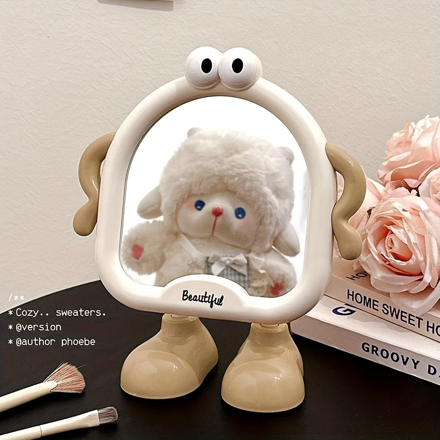Cute Cartoon Desktop Makeup Mirror — Adjustable Angle HD Glass Portable Dressing Table Mirror for Bedroom & Dorm