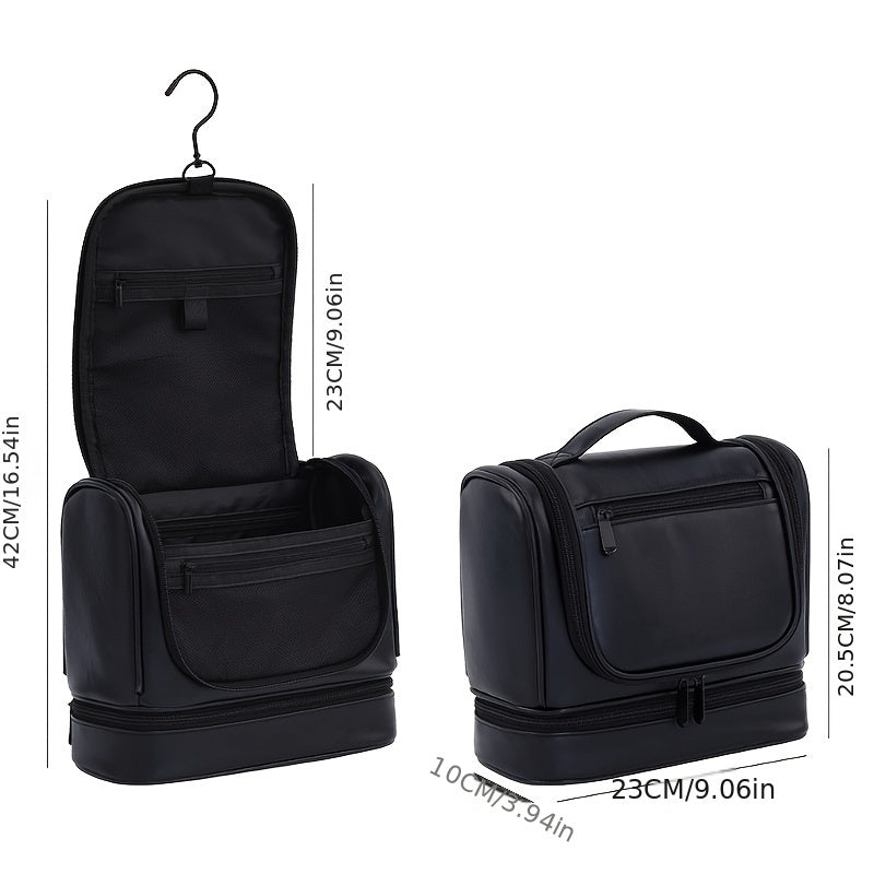 6-Tier Dual Compartment Toiletry & Makeup Organizer Bag with Hook — Large Capacity Travel Cosmetic Case, Black, Unisex