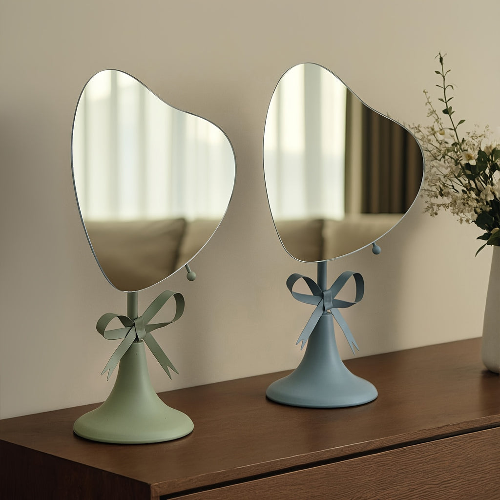 Adjustable Heart Base Makeup Mirror — Tabletop & Hanging Vanity Mirror, Portable No-Power Metal Mirror (Gold/Black)