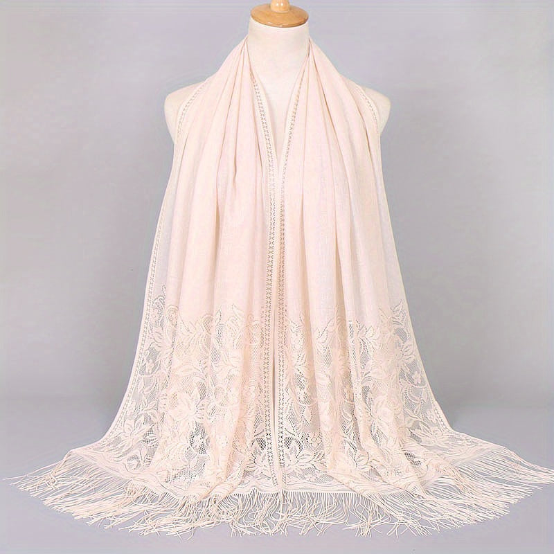Lace Bridal Shawl – Embroidered Wedding Scarf with Tassels, Windproof Head Wrap & Church Veil