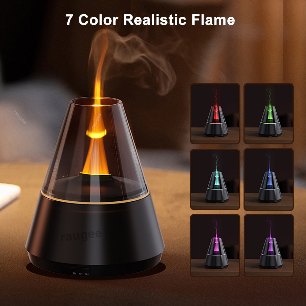Real Flame Effect Aromatherapy Diffuser & Humidifier - USB Essential Oil Diffuser with 7 LED Colors, Ultra-Quiet, 120ml Tank, Auto Shut-Off, Timer