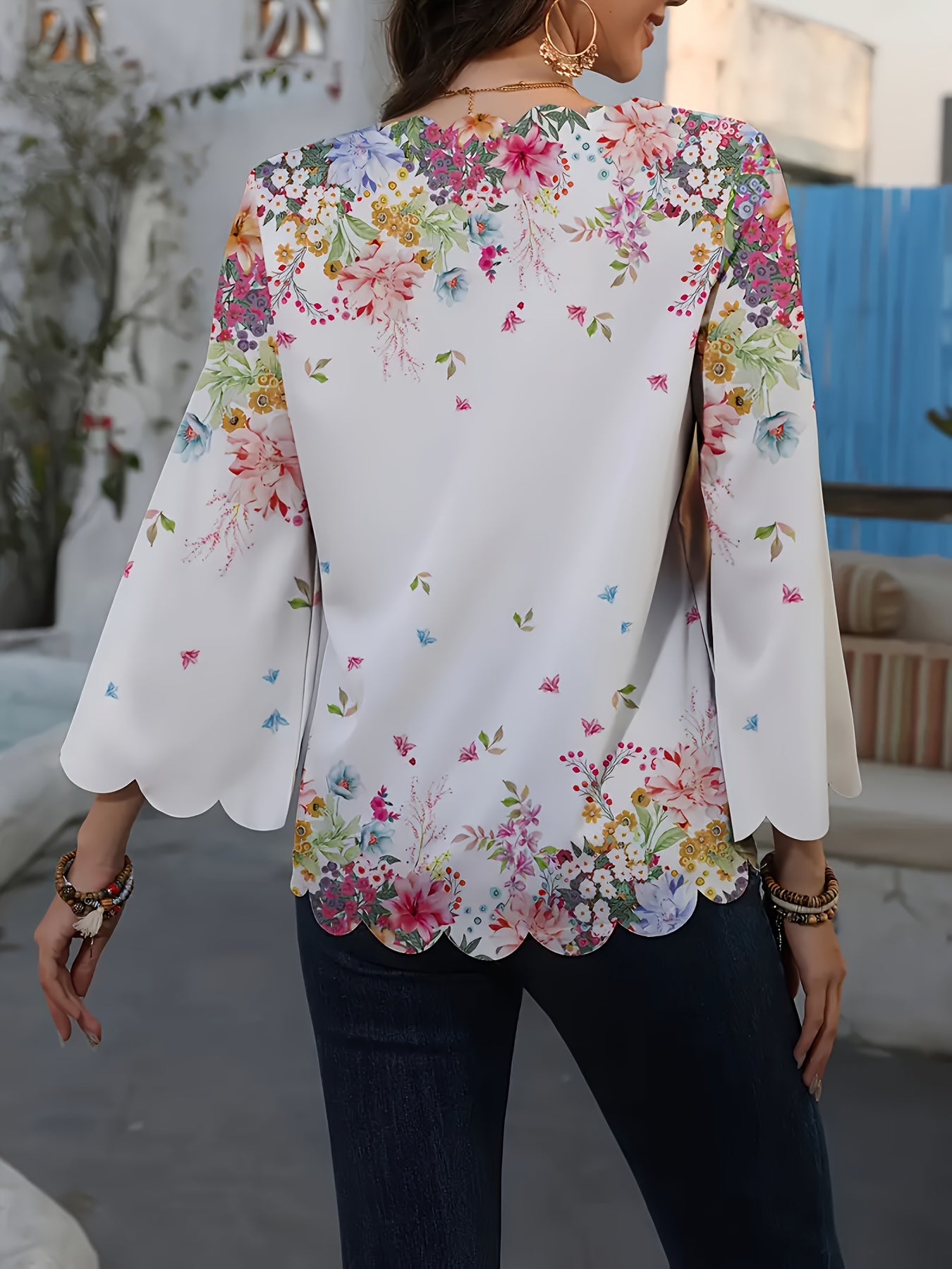 Elegant Floral Women's Short Sleeve Blouse - Black & White Dot Tunic with Collar, Machine Washable, Casual to Dressy