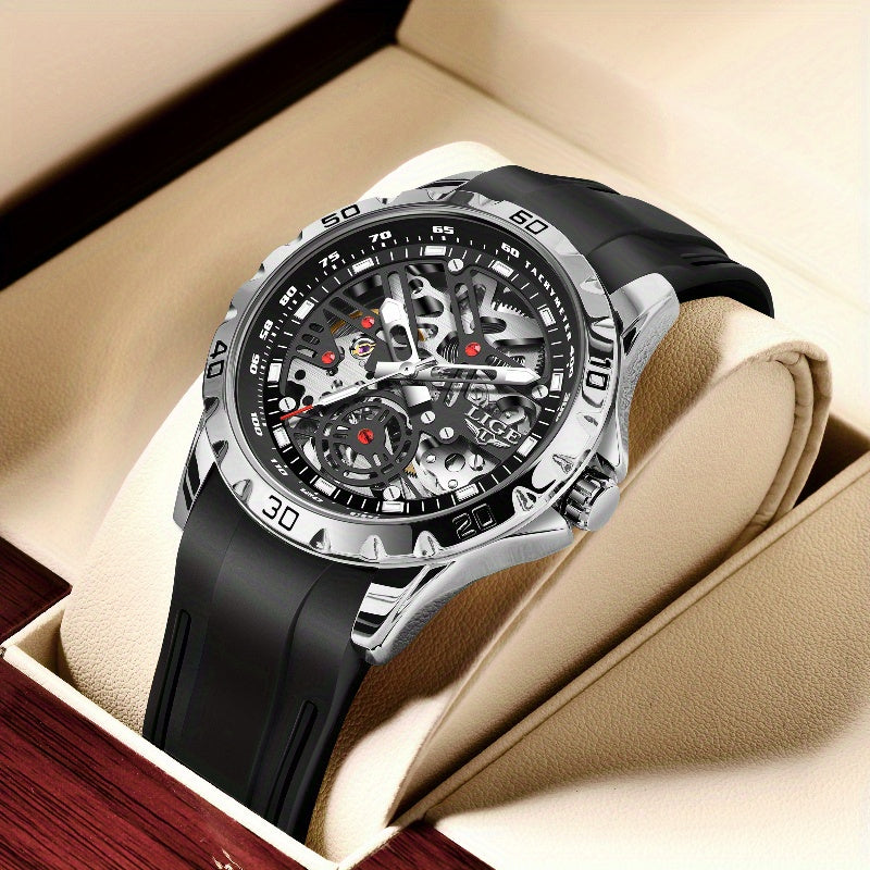 Luxury Automatic Women's Hollow Dial Mechanical Watch - Silicone Strap Elegant Valentine's Gift