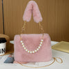 Faux Fur Mini Handbag with Chain Strap - Synthetic Square Zipper Purse for Women