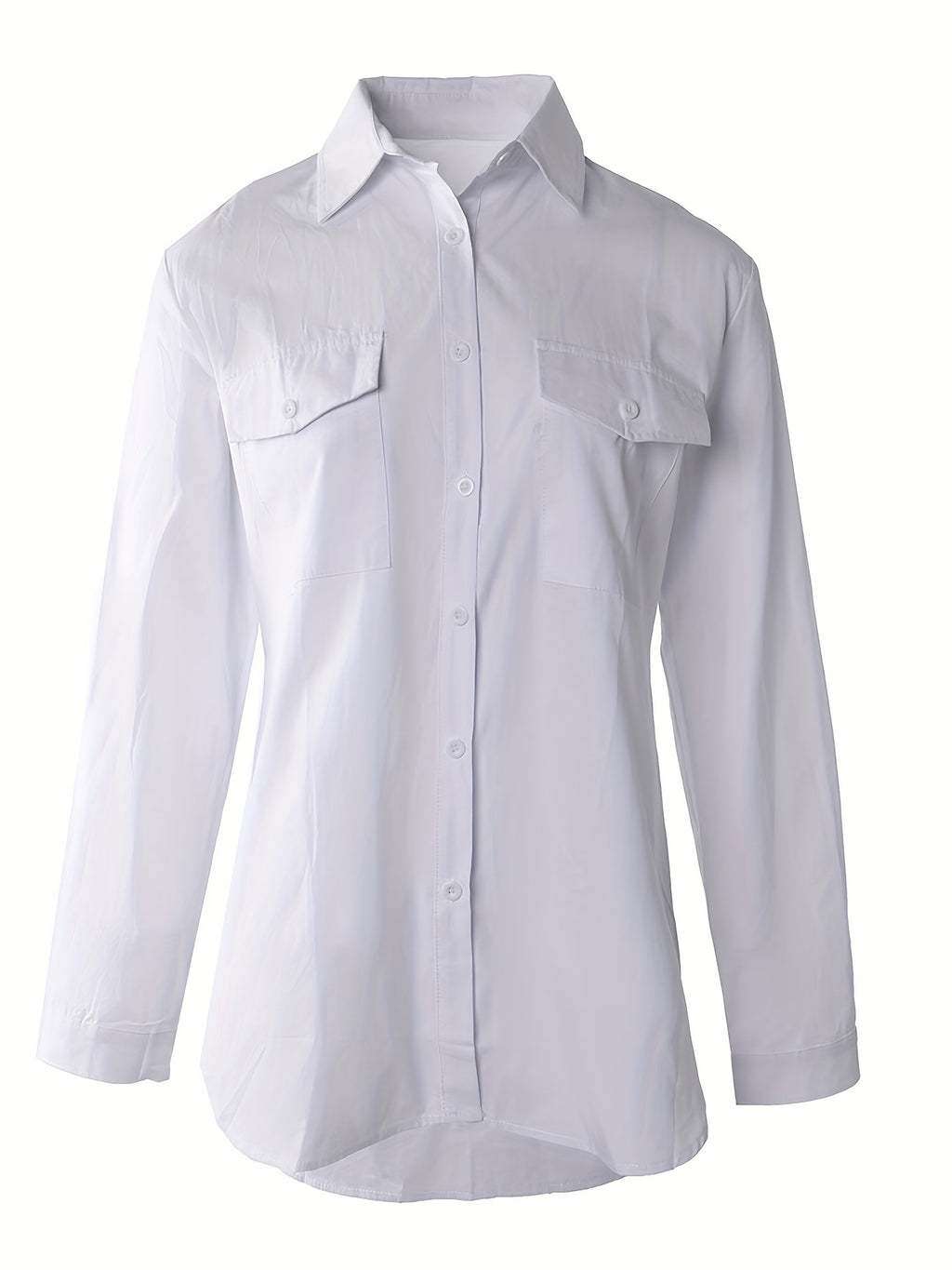 Women's Button-Front Collared Long Sleeve Shirt — Solid Casual Office Blouse