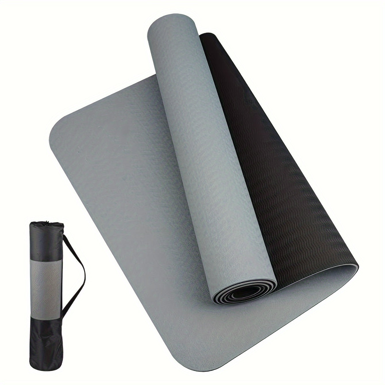 Non-Slip Textured TPE Yoga Mat with Carry Strap, Thick Workout Mat for Yoga Pilates and Fitness (Grey, Green, Purple)