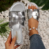 Women's Large-Size Open-Toe Hollow Flat Slip-On Sandals Comfortable Casual Beach & Outdoor Shoes