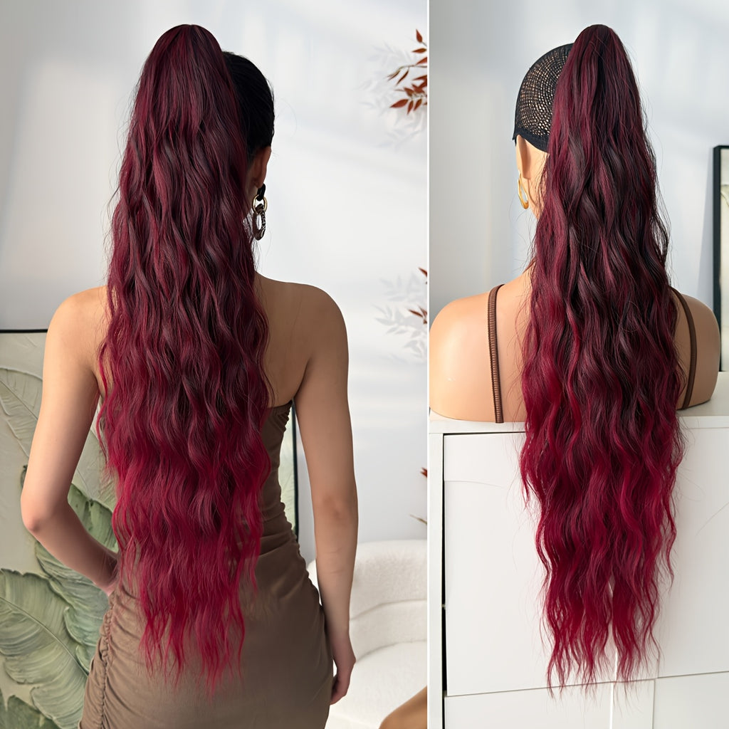 28-Inch (71 cm) Heat-Resistant Clip-In Water Wave Ponytail Extension - Synthetic Ombre Hairpiece (Blonde/Brown/Black/Red/Dark Brown) for Women & Girls