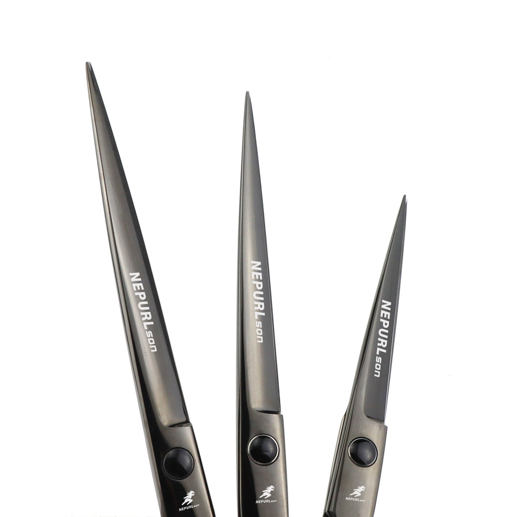 NEPURLSON Professional Haircut Scissors - 6.0" (15.2 cm), 6.5" (16.5 cm), 7.0" (17.8 cm) Pointed Tail Right-Handed Texturizing Barber Shears for Men & Women