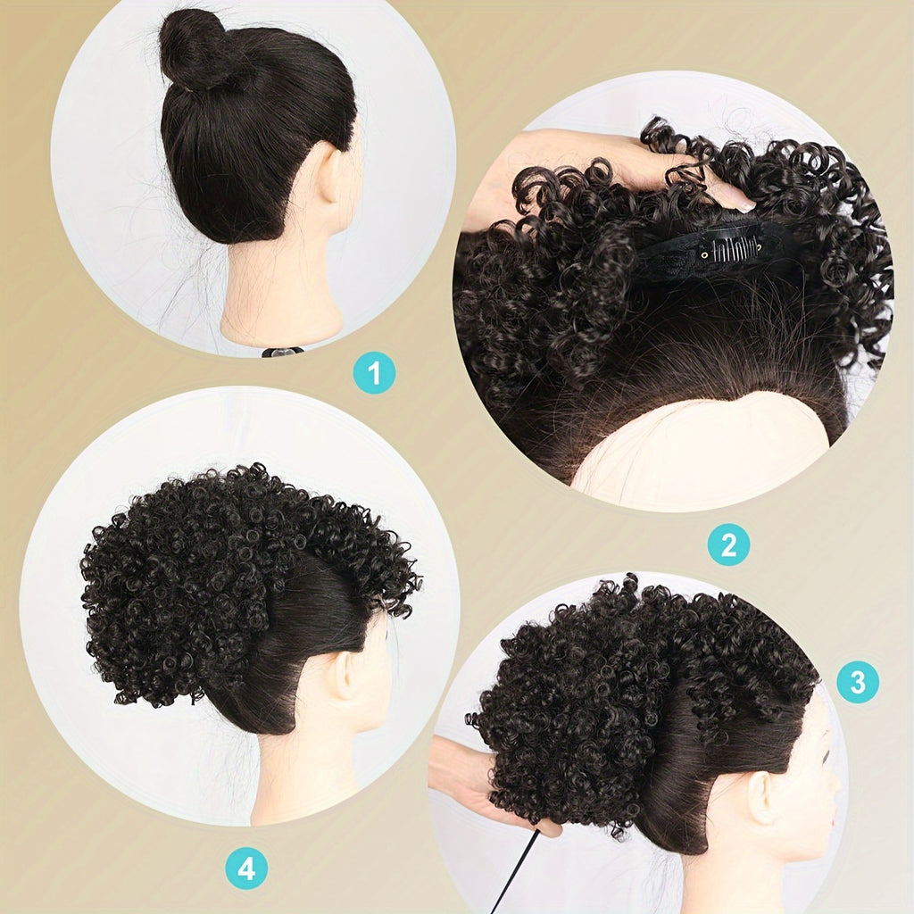 Afro Puff Drawstring Ponytail with Bangs - Short Kinky Curly Pineapple Updo Hair Bun for Women
