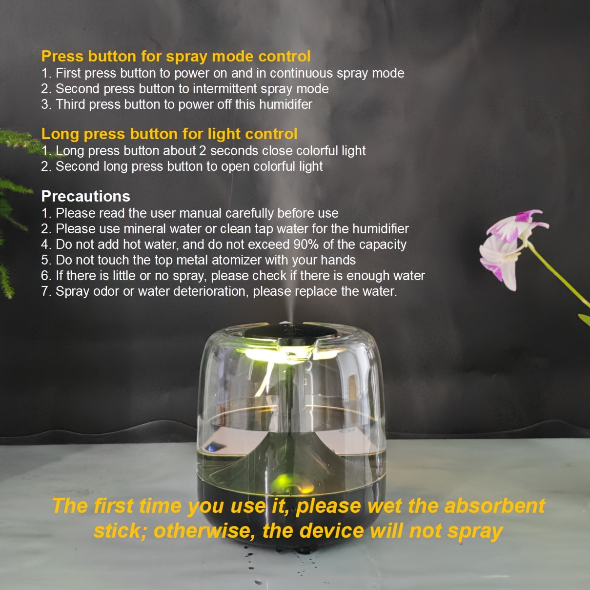 USB Cool Mist Humidifier & Essential Oil Diffuser with Night Light, 21.98 oz (650 ml) Tank, 7-Color LED, Quiet 12H Operation, Continuous/Intermittent Mist for Bedroom & Home