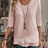Women's Blue Asymmetrical Hem 3/4 Sleeve Top – Round Neck Pullover Blouse, Regular Fit, All-Season Casual
