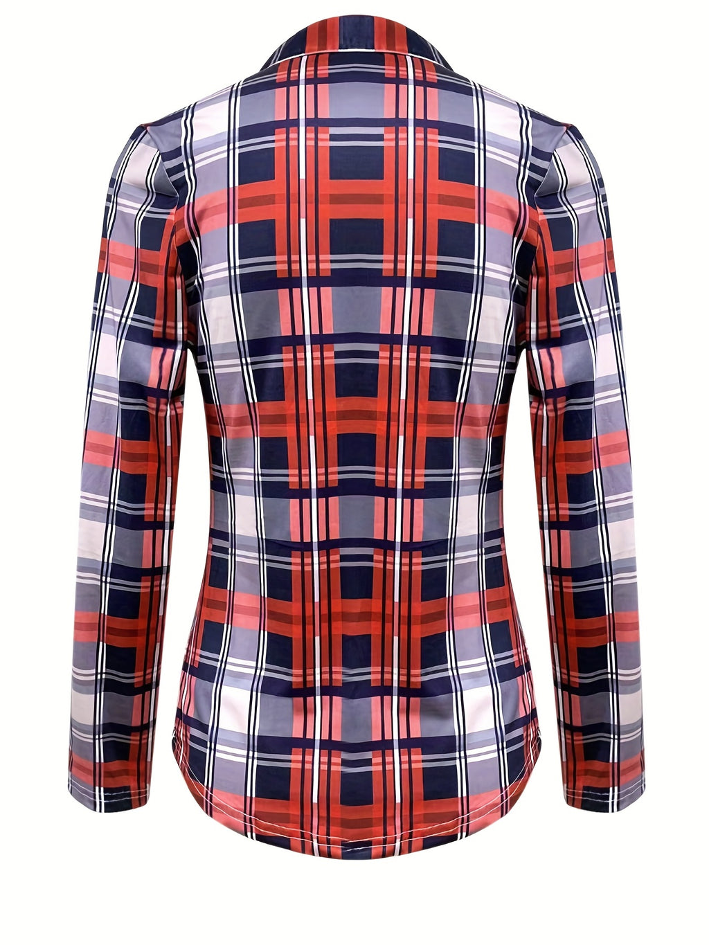 Plaid Drawstring V-Neck Blouse - Casual Long Sleeve Top for Women