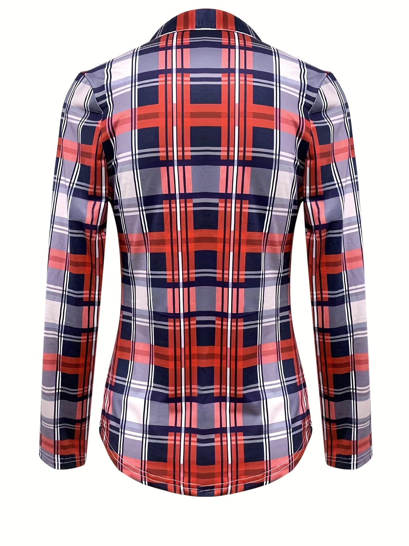 Plaid Drawstring V-Neck Blouse - Casual Long Sleeve Top for Women