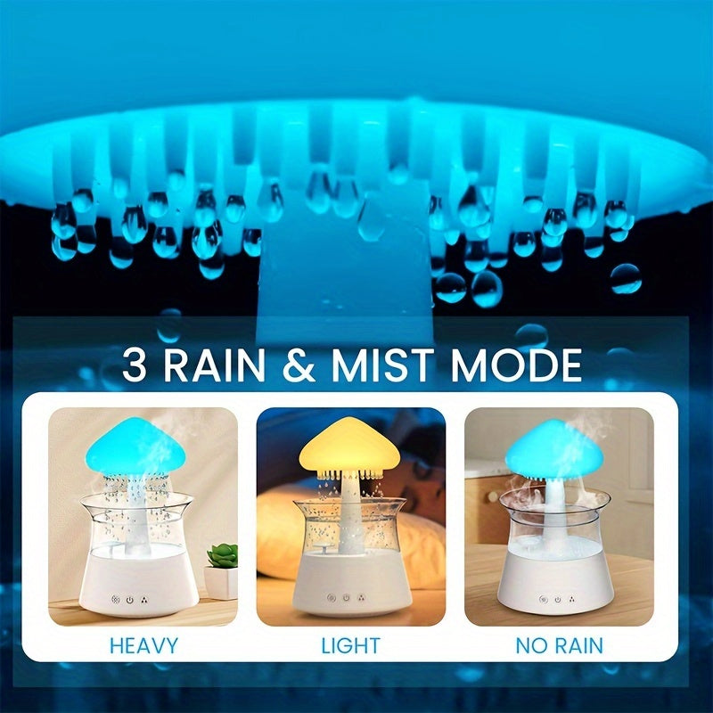 USB Mushroom Night Lamp with Rain-Cloud Aromatherapy Diffuser & Ultra-Quiet Humidifier — White Zen Home Decor for Bedroom & Office