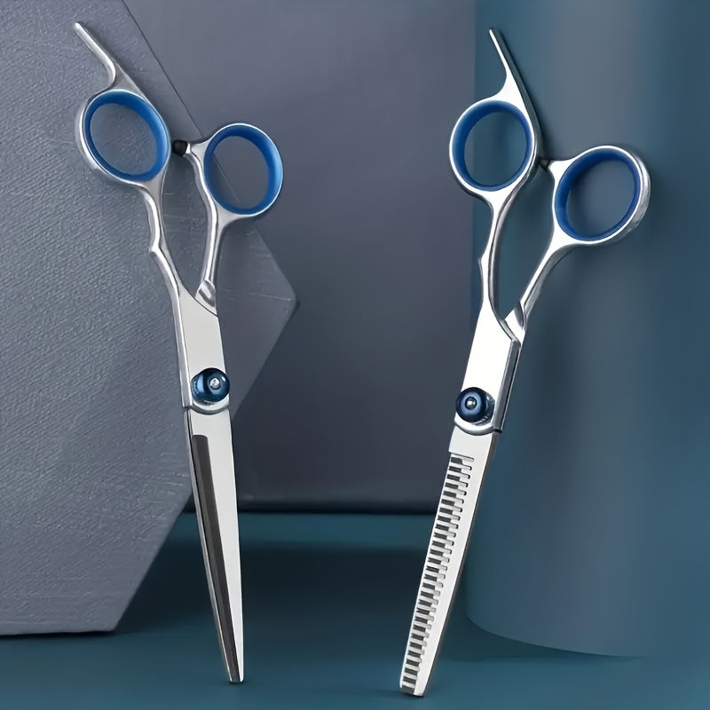 Professional 6-Inch (15 cm) Hairdressing Scissors – 3Cr13 Hypoallergenic Thinning & Cutting Shears with Ergonomic Blue Handles, Unisex Salon & Home Barber Tools