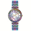 Women's Large-Dial Automatic Mechanical Watch – Iridescent Purple Dial, Gold Hands, 24-Hour Display, Stainless Steel Bracelet, Luxury Analog Wristwatch, Gift for Her